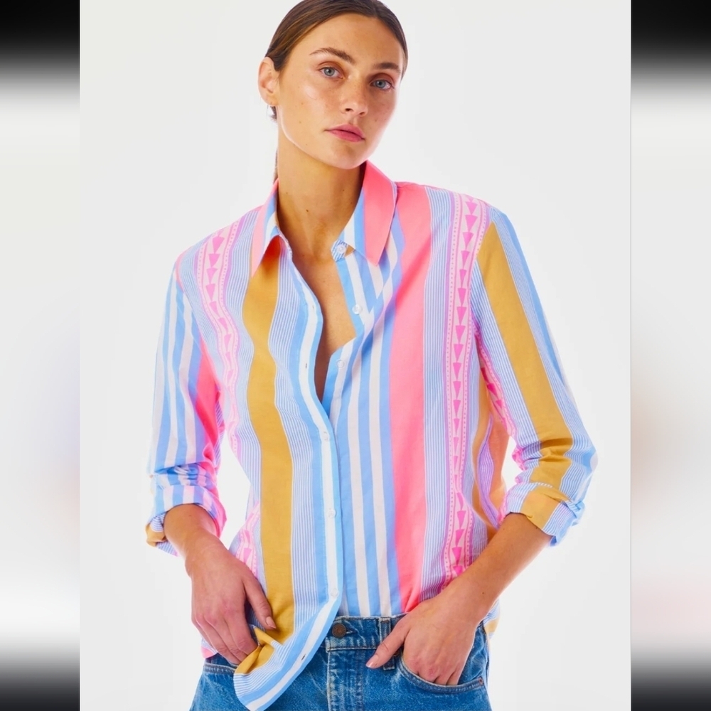 Le Superbe Goa  Surf Stripe Boyfriend Shirt 6 NWOT